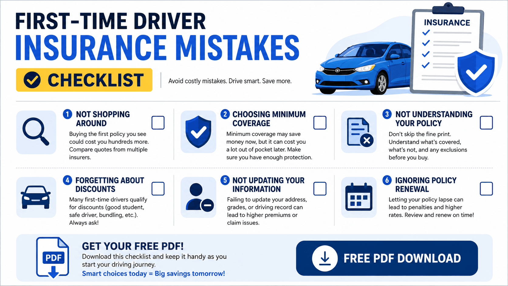 First Car Insurance Mistakes: 10 Costly Errors to Avoid (Free PDF, 2026)
